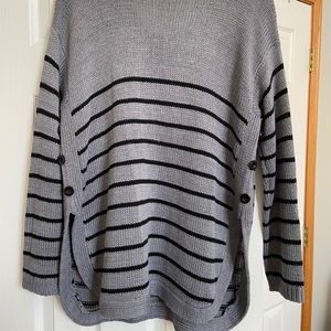 Grey & Black Striped Button Sweater